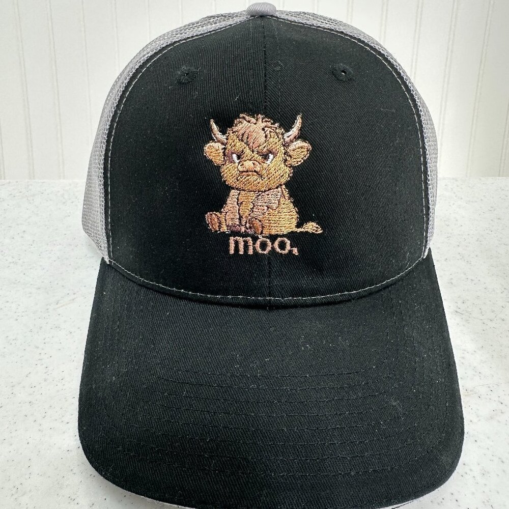 Highland Cow Hat Embroidered Mesh Trucker Hat Grumpy Moo Farm Animal